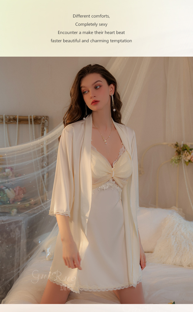 Белая сетчатая подол на косточках Babydoll атласная ночная рубашка